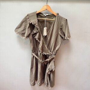 NEW‎ Tularosa Revolve Green Faux Wrap Linen Blend Dress- Size s